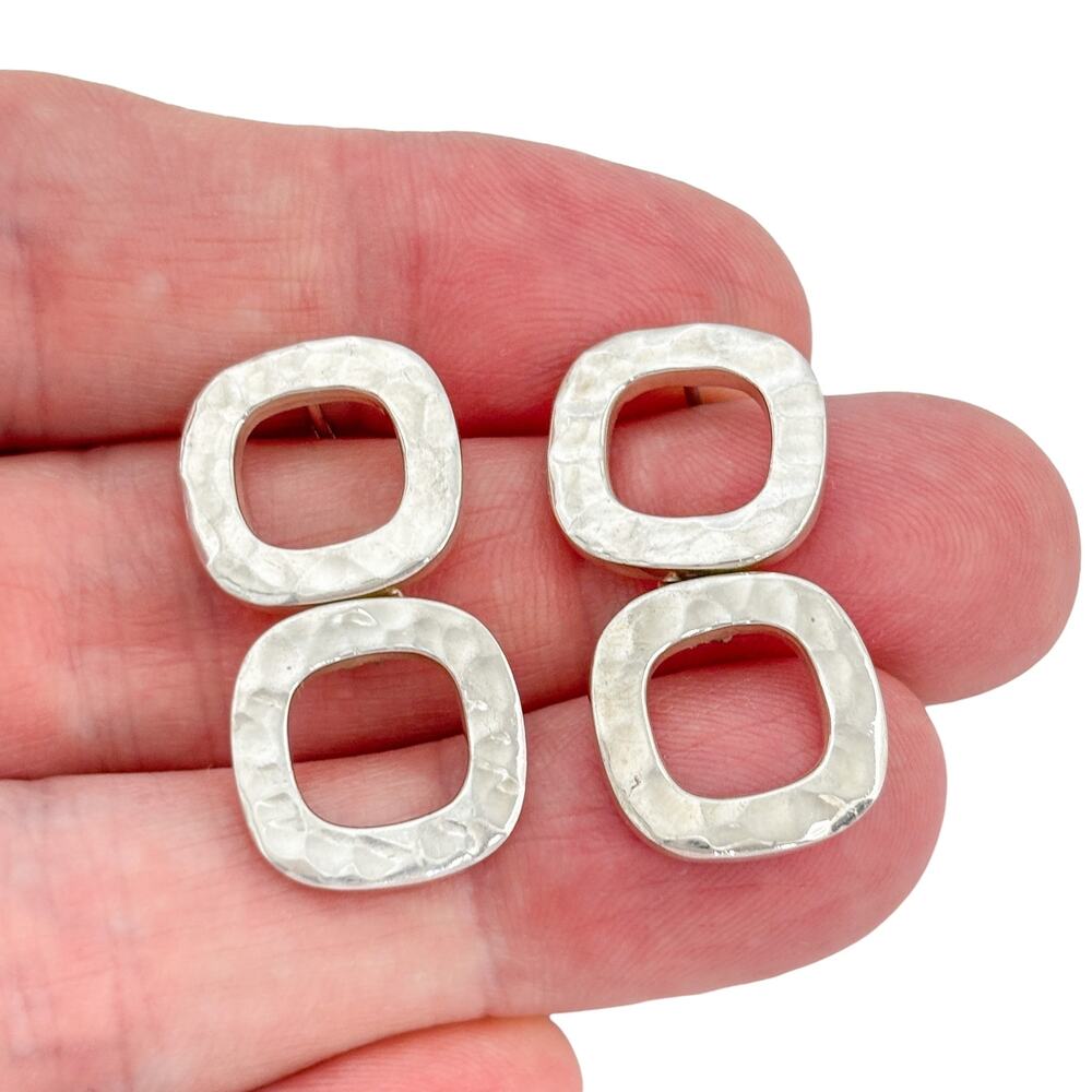 Vintage Sterling Silver 925 Hammered Double Square Earrings